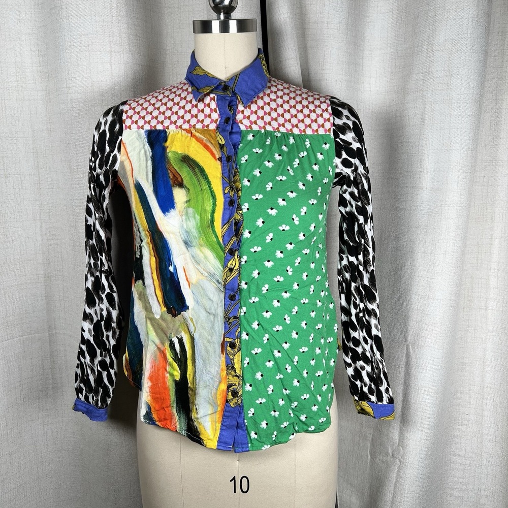 Maeve Anthropologie The Paz Button Down Shirt Size XXS Artsy Dopamine Maximalism